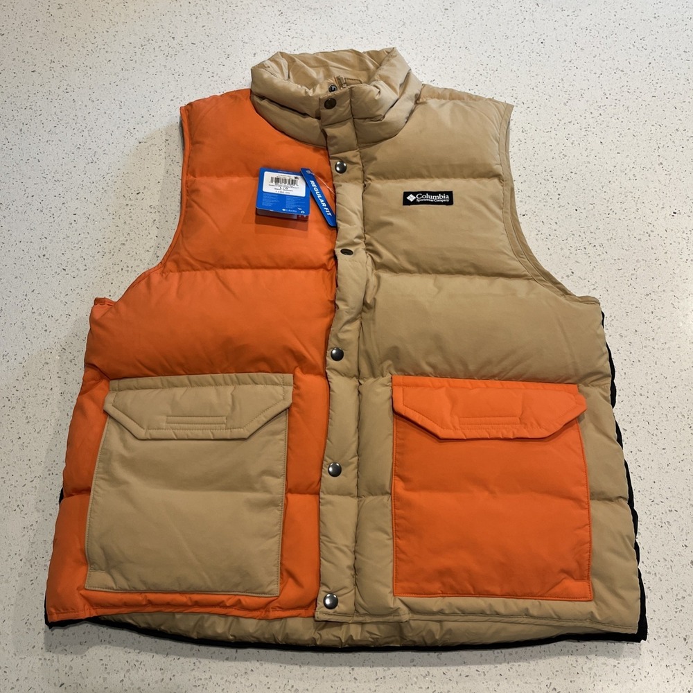 Columbia $180 Men's Wallowa 80% Down Vest, CAMEL And Orange, Sz L NWT‎
